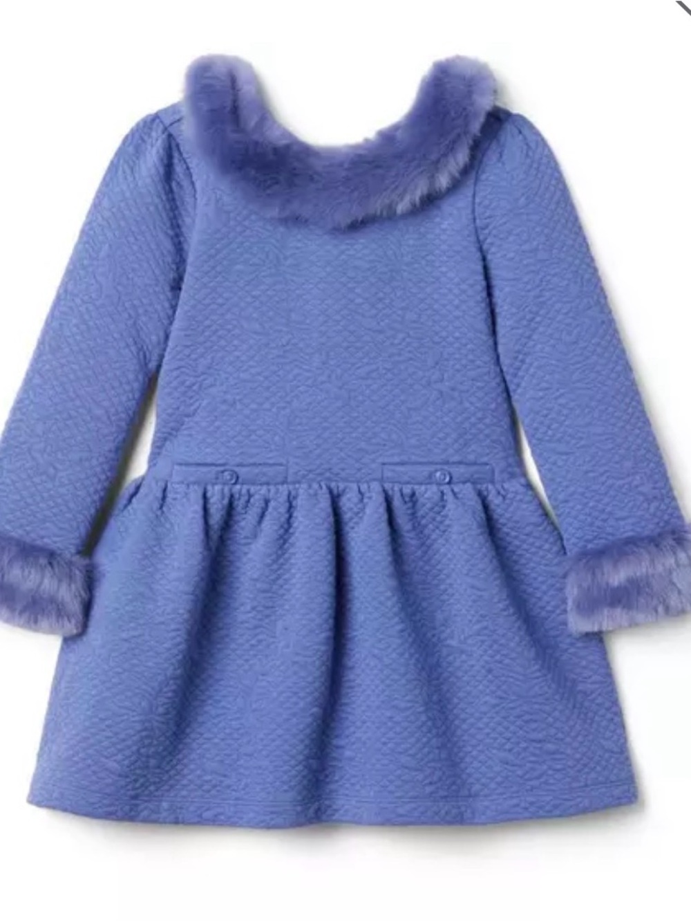 Janie and Jack Periwinkle Quilted Jacqard Dress with Faux-Fur Trim